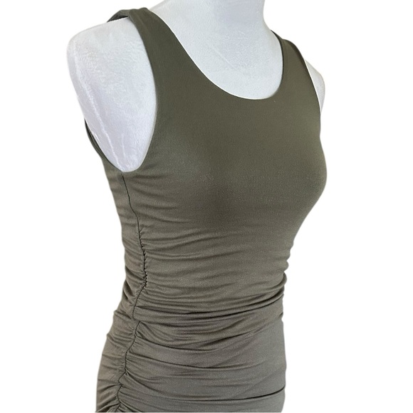 BAR III  Women’s Medium Olive Green ruched bodycon Midi Dress - Picture 3 of 11